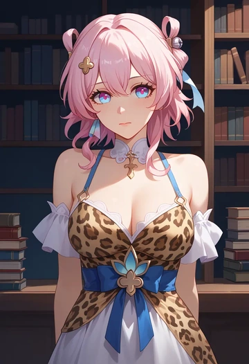 star rail,march 7th,leopard print,silk slip dress  - AI generated anime art